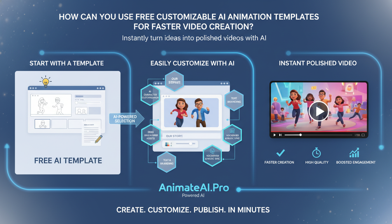 How can you use free customizable AI animation templates for faster video creation